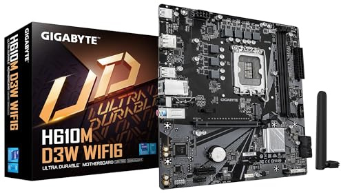 GIGABYTE H610M D3W WIFI6 Mainboard - Unterstützt Intel Core Prozessoren der 14. Generation, 5+1+1 Phasen VRM, bis zu 5600MHz DDR4, 1xPCIe 3.0 M.2, Wi-Fi 6, 1GbE LAN, USB 3.2 Gen 1