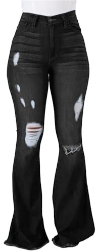 Pantalones Vaqueros de Mujer con Corte de Bota, Estilo Vintage los años 90, Tiro Alto, Campana, Rotos, Color Negro, Talla pequeña