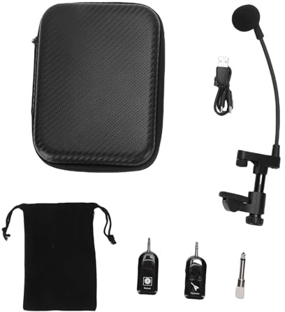 Yanmis Drahtloses UHF-Mikrofon für Violine, Cello, Gitarre, Instrumenten-Tonabnehmer, Clip-On-Kondensatormikrofon mit 2,4-G-Empfänger, 30 M Reichweite, 8 Stunden Akkulaufzeit