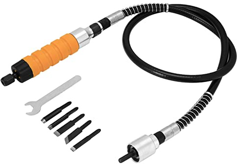 Woodworking Carving Chisel Set with 5 Interchangeable Blades, Electric Engraving Tool for Wood, Soft Grip Handle with 1m Hose for Detail Carving and Sculpting