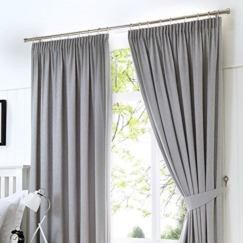 Fusion Silver Grey Blackout W90 x L72x Pencil Light Grey-2x Panels-Thermal Bedroom & Living Room-Pleated Curtains and Drapes, Fabric, 90 Width x 72 Drop (229 x 183cm)