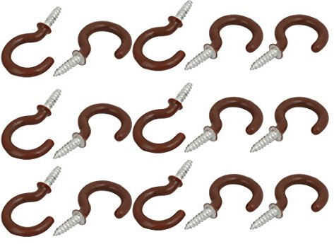 Sourcingmap 7/8 Inch Plastic Coated Screw-in Open Cup Ceiling Hooks Hangers Brown 15pcs