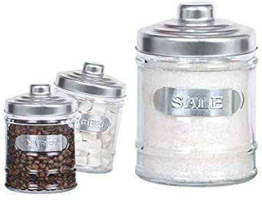 Set 3 contenitori barattoli barattolini Cucina in Vetro 15 cm 550 ml Sale-Zucchero-caffè OYO-680908