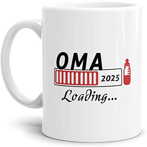 Geschenk-Tasse Du wirst Oma 2025 - Loading/Lade-balken/Schwangerschaft/Baby/Enkel/Nichte/Neffe/Enkelin/Weiss