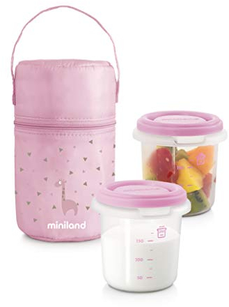 Miniland Frischebehälter Set 2 x 250ml mit Isoliertasche - PACK-2-GO HERMISIZED ROSE