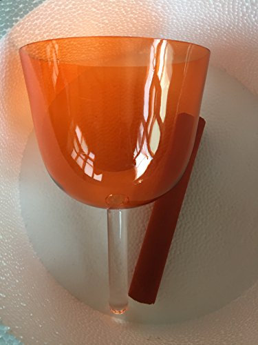 4th Octave about 6.5 orange color Crystal Singing handle bowl,Perfect Sacral chakra D Note for sound theraphy 432Hz standard,1 pcs