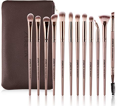 Zoreya Eyeshadow Brushes,12 Pcs Professional Eye Makeup Brushes Set,Eye Brushes for Eyeshadow, Liner, Brows, Eyelash Brushes Makeup Brush Set With Carrying Bag(Champagne)