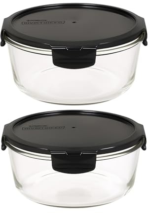 LOCK & LOCK Boroseal Lebensmittelbehälter aus Glas, 2er-Set, rund, mit Deckel für Backofen, Mikrowelle und Kühlschrank, 950 ml