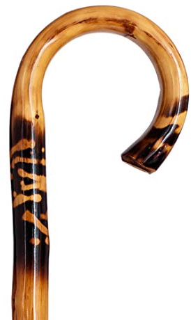 Bastone in legno castano decorato - 1 pezzo curvo (508) finitura vernice lucida