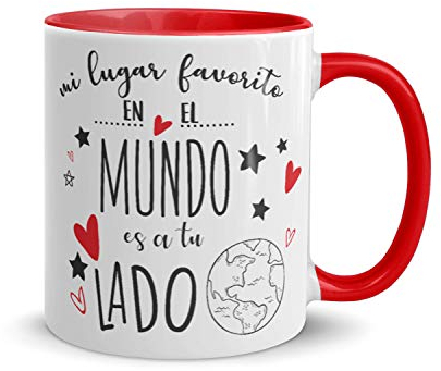 Kembilove Tazas de Cerámica, de Desayuno para Parejas – Taza de Café Rojas con Mensaje Mi lugar favorito en el mundo es a tu lado – Regalos Originales para Regalar en San Valentín