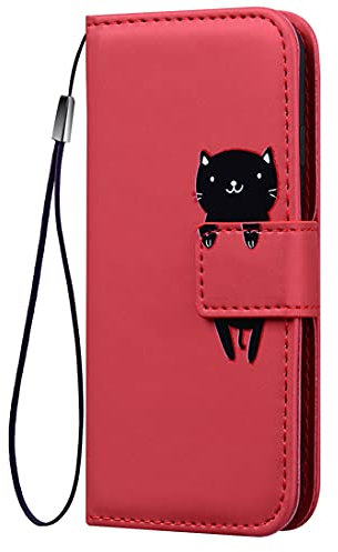 XINNI Cover Protettiva per Xiaomi 11 Lite 5G NE(Xiaomi Mi 11 Lite) Case, retrò Flip Magnetica Cellulare Custodia Libro Antiurto in Flip Pelle PU/TPU Portafoglio, Rosso