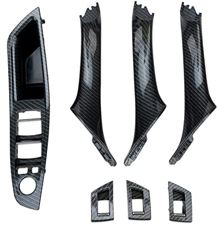 Türgriff-Set, 7-teilig, passend für BMW 5er-Serie 520 523 525 528 530 535 F10/F11 Fahrerseite Fensterschalter Armlehne + Beifahrertürgriff + Fensterschalterabdeckungen (Kohlefaser)