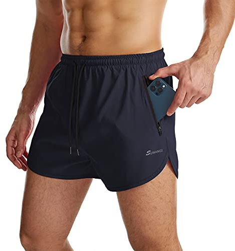 Suwangi Herren Sport Shorts Laufshorts Kurze Hose Schnell mit Innenslip Trocknend Sporthose mit Tasch Blau L
