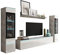 Mirjan24 Wohnwand Doppo II, Schrankwand, griffloses Öffnen, Anbauwand, Fernsehschrank, Mediawand, Wandregal, TV-Lowboard, 2X Hängevitrine (Beton/Weiß Hochglanz, mit weißer LED Beleuchtung)