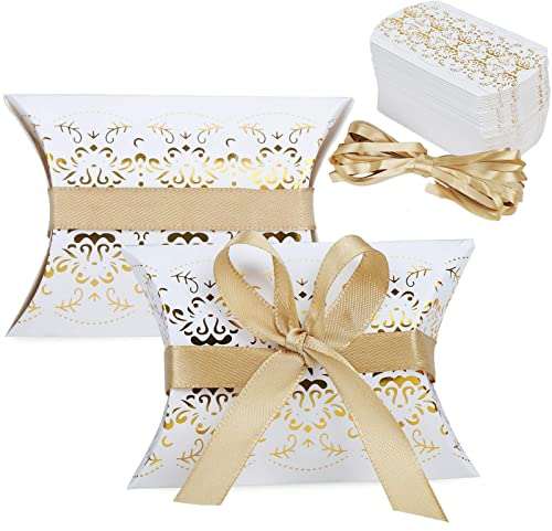 Boîtes Dragées Mariage,Lot de 50 Contenant Dragées,Dragees Boite Bapteme,Boite bonbon,Papier Oreiller Bonbonnière Cadeau pour Fête, Bonbons,Communion,Baptême