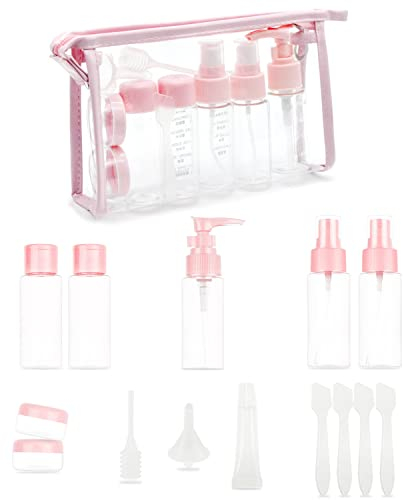 BEIIEB 16 Stück rosa Reiseflaschen, auslaufsicher, Kunststoff, feiner Nebel, Flüssigkeitsbehälter für Shampoo, Duschgel, Kosmetik, Creme
