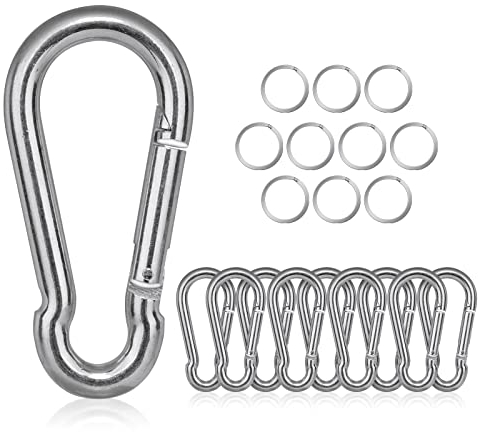 flintronic Carabiner Clip Heavy Duty M8x80mm, 10PCS 304 Stainless Steel Spring Snap Hooks Carabiner Clip, Locking Carabiners for Hammock Swing Set Outdoor Travel Camping Fishing Hiking
