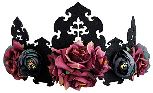SIQITECH Blumenkrone Damen Mädchen Halloween Blumenkranz Verstellbar mit Gummiband Kopfschmuck Braut Vintage Elegant Girlandenkrone für Karneval Fasching Cosplay Kostüm Party Blumendekor
