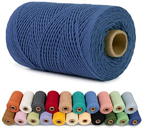 LEREATI Makramee Garn 1mm x 200m Baumwollgarn Baumwollkordel Baumwollseil Baumwollschnur, Macrame Cord 1mm for Makramee und DIY Basteln, Traumfänger, Garten, Hochzeit Dekorationen (Dunkelblau)