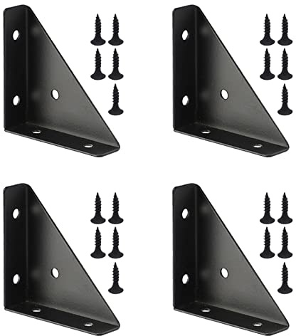 Joyangy 4 x schwarze Eckstreben für Bett, rechtwinklige Halterung, 66 mm x 66 mm, Metall-Eckstreben, Eckregalstützen für Bett, Tisch, Schrank