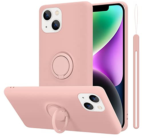 Cadorabo Hülle kompatibel mit Apple iPhone 14 Plus Schutzhülle TPU Silikon Case Liquid Design mit Ring Slim Kratzfest Liquidsilikon Microfaser Case Hülle für iPhone 14 Plus in Rosa