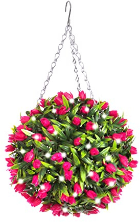 Best Artificial 28cm Pre Lit Tulip Topiary Ball with 30 Bright White LED Waterproof Battery Lights (Pink)