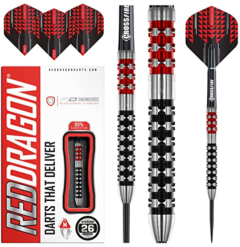 RED DRAGON Crossfire 26 Gram Premium Tungsten Darts Set with Flights and Stems