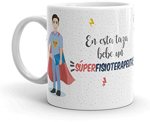 Kembilove Taza de Café – En esta taza bebe un Súper fisioterapeuta – Taza de Desayuno para la Oficina – Taza de Café y Té para Profesionales – Regalo original – Detalles compañeros de Trabajo