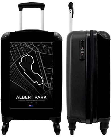NoBoringSuitcases.com® Koffer Handgepäck Trolley Rollkoffer Kleine Reisekoffer mit 4 Rollen - F1 - Rennstrecke - Albert Park - Australien - Schwarz und weiß - 55x35x20cm - Fotokoffer - Kabinenkoffer
