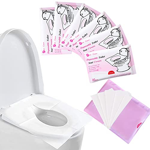 DMZK 60 Stück Einweg Toilettensitzbezug, Disposable Toilet Seat Cover Einzeln Verpackt, WC-Sitz Matte Toilettenpapier Pad Spülbare Toilettenbezüge für Reisen, öffentliche Toiletten