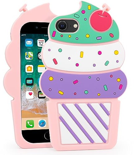 Mouzor carino iPhone SE 2022 Custodia, gelato IPhone SE 2020 Custodia, Caso per iPhone 7, iPhone 8 Custodia, iPhone 6 Custodia, iPhone 6S, Copertina di custodia per shock in silicone morbido 3D