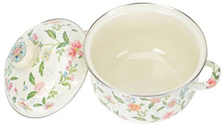 LIFKOME Olla De Sopa Esmaltada Tapa Doble Asa Para Cocina De Gas Para Guisar Sopas y Leche Cacerola Pequeña De Esmalte Para Estufa