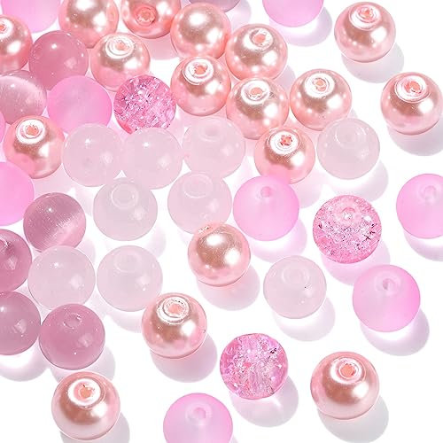 UR URLifeHall Lot de 100 perles rondes en verre – 8 mm, roses, perles d'espacement rondes en vrac pour loisirs créatifs et fabrication de bijoux