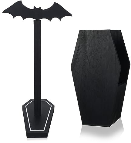 Uiifan Fledermaus-Papierhandtuchhalter, Sarg, Küchenutensilienhalter, Gothic-Küchenzubehör, schwarzes Holz, gruseliges Papierhandtuch, Gothic-Dekoration, Halloween-Dekoration für Zuhause, Tisch