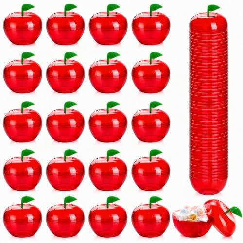 Cididu 50 Pcs Plastic Apple Container, Small Candy Container for Teacher Appreciation, Apple Shaped Candy Toy Filling Jars with lid, Treat Gift Boxes for Christmas Party Favor Back to School Gift
