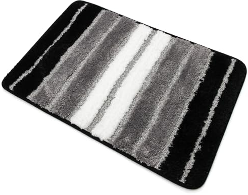 Spesh Badezimmerteppich 40 * 60cm Badematte Mikrofaser Saugfähig Badteppich Badvorleger(Streifen-Grau)