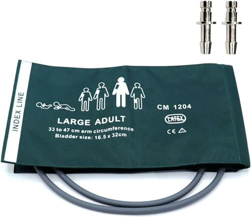 Universal NIBP Cuff with BP12 Connector for Large Adult, 33-47 cm Reusable Dual Tube Nylon Replacement BP Cuff with Inner Airbag for Blood Pressure Monitor Machine