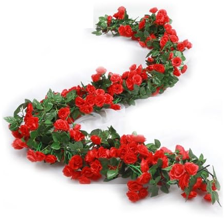 Efeu Künstlich 2M Blätter Rattan Glyzinien Künstliche Seidenpflanzen Blumen Gefälschte Grüne Reben Hochzeit Hintergrund Bogen Garten Dekor (Color : Red Rose Vine)