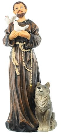 Palais du Rosaire Statue des Heiligen Franziskus von Assisi mit Wolf, aus Kunstharz, 20 cm – Statuen – Christlicher Kult aus Kunststoff