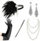 Sunwuun 5 Stück 20er Jahre Accessoires Kopfschmuck Handschuhe Halskette Ohrringe,20er Jahre Kostüm Damen,Gatsby Accessoires Damen,20er Jahre Kostüm Accessoire Set,Fashion Roaring 20er Theme Set