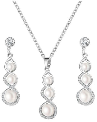 KBRPEY Elegantes Schmuckset für Damen mit Perlen und Zirkonia in Gold Halskette und Ohrringe Hochzeitsschmuck Schmucksets für Frauen