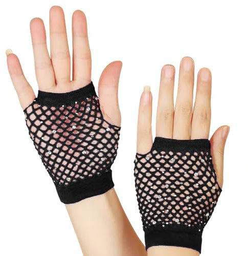 Mesh Kurze Handschuhe Party Punk Halbfinger Mesh Stretch Farbe Handschuhe Knebel Latex (Black, ONESIZE)