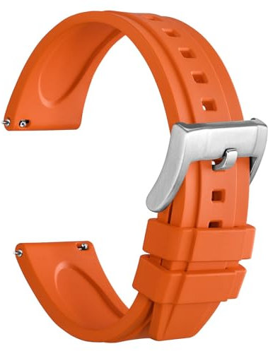 WOCCI 18mm Hevea Uhrenarmband für Herren, FKM Gummi Armband, Schnellverschluss, Silberne Schnalle (Orange)