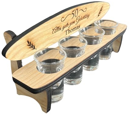 Personalisiert schnapsbänkle mit 4 Gläsern, Schnapsbank mit Gravur und Schnapsgläser, Personalisiert, Geburtstag Geschenk, Geburtstag