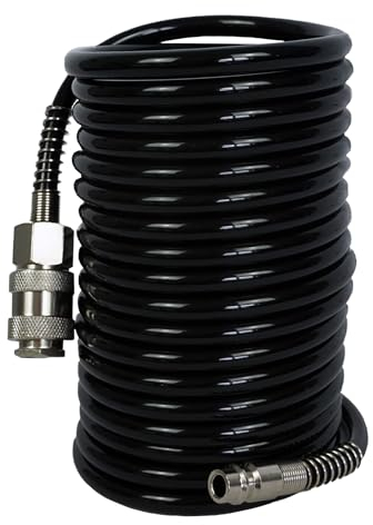 siwitec Druckluftschlauch 5m Länge | Zubehör für Druckluftkompressoren bis max. 15 bar | 1/4Schnellanschlusskupplung und Stecknippel aus Stahl | mit Knickschutz | Schlauch aus widerstandsfähigen PU