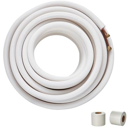 VEVOR Juego de mini líneas divididas de 50 pies tubos de cobre diámetro 1/4 y 3/8 y aislamiento de triple capa, para mini aire acondicionado dividido calefacción y equipos HVAC con embalaje de tiras