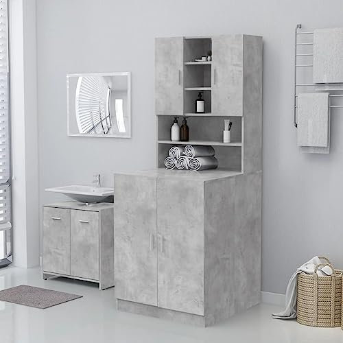 HXZZXS Mobile per Lavatrice con Ante Grigio Cemento Legno Multistrato 71x71,5x91,5 cm Armadio Bagno Mobile Prodotti Bagno Mobiletto con Ante Mobile Lavatrice Incasso Armadietto Lavatrice Mobile Alto