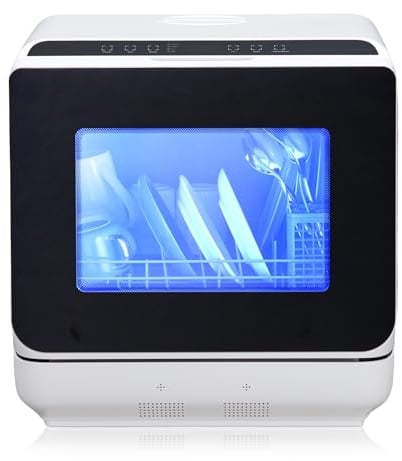 Table Top Dishwasher 5 Programs, Countertop Dishwasher with 5L Water Tank, Mini Dishwasher Touch Control, LED Display, Delay Start, Dual Water Supply and Fruit Wash Mode 850W