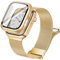Vamyzji Compatible with Gold Apple Watch Strap + 45mm Protective Case with Screen Protector, Adjustable Magnetic Milanese Mesh Metal iWatch Strap for 45mm Apple Watch Series 9 8 7（Gold）