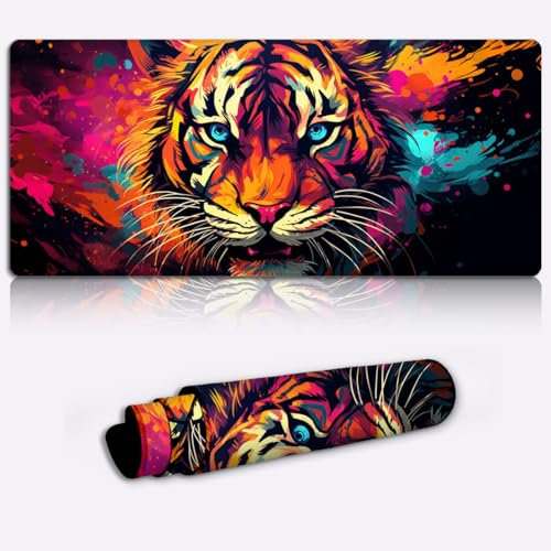LJSPTU Maus Schreibtischunterlage Das leistungsstarke Tiger XL Mauspad (80 x 30 x 0,3 cm) mit erweiterter Matte und hervorragender, glatter Touch Oberfläche für Gaming Laptops und PCs